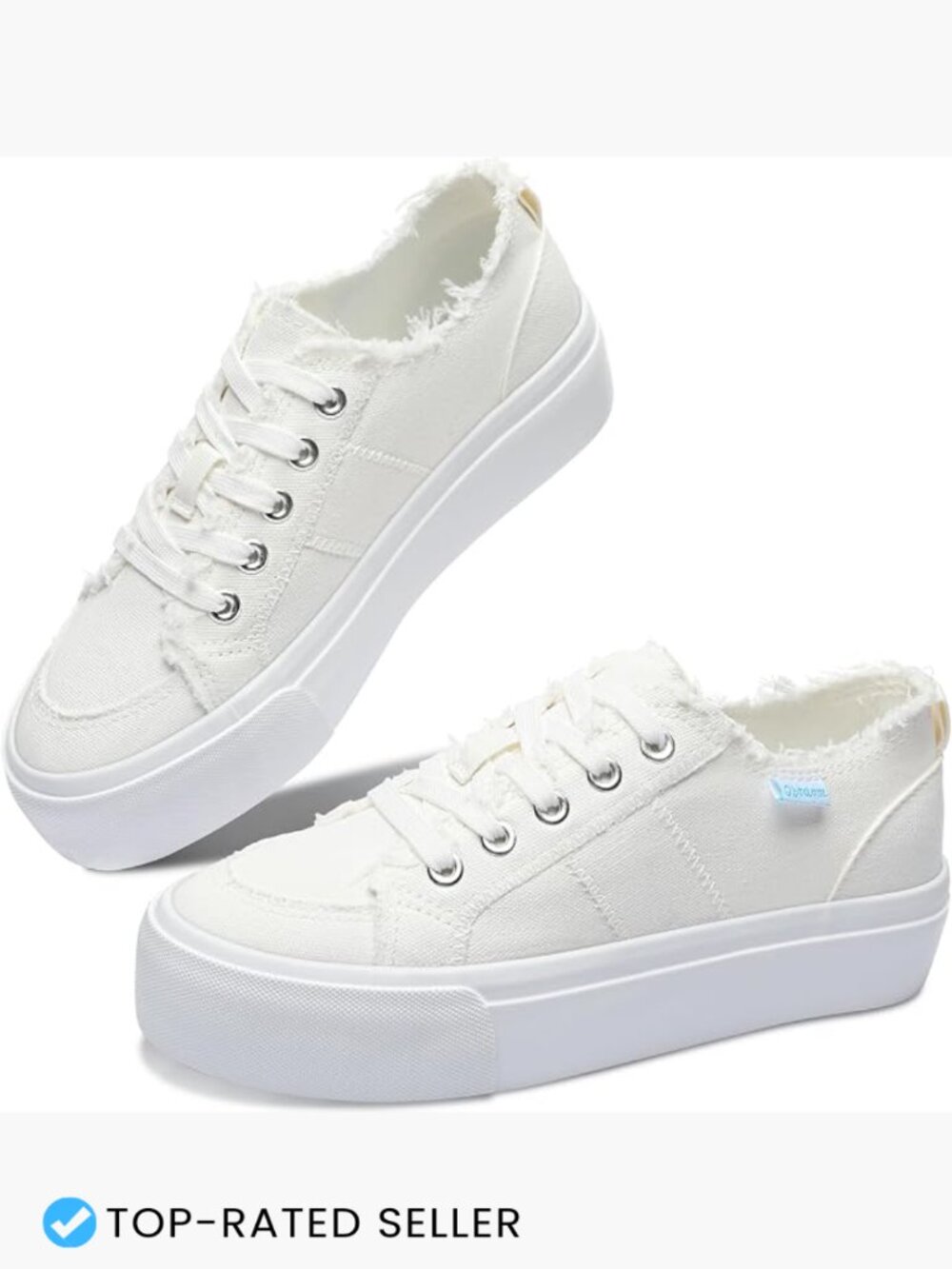 White Platform Canvas Sneakers Casual Lace Up Low Top Walking Shoes Cute Comfort